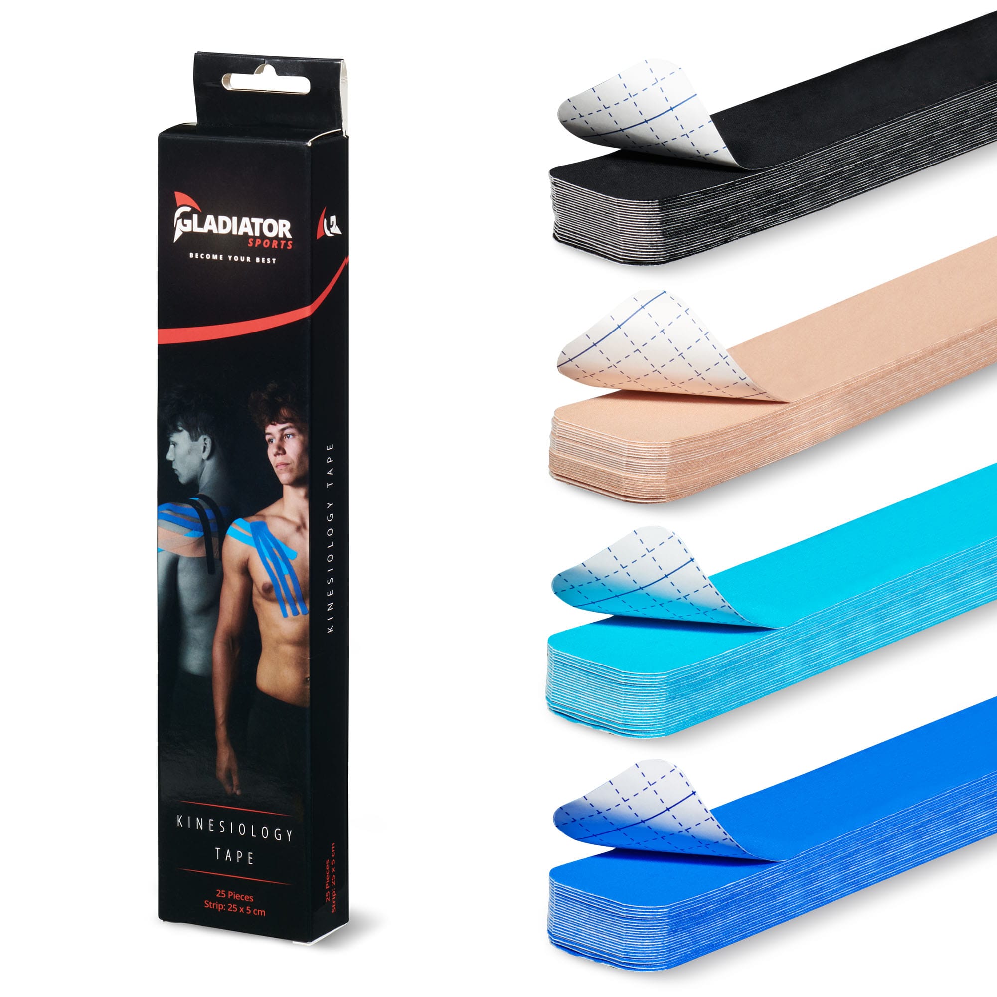 Gladiator Sports Kinesiotape Strips - 25 stuks - 25 x 5 cm